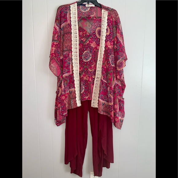 Jolt Kimono & Living Doll Split Pants Wine Size 3X - Picture 1 of 16